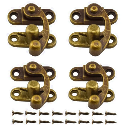 Aifeier ET Antique Right Hook Hasp Latch Retro Swing Horn Lock Clasp with Mounting Screws, Zinc Alloy - 4PCS 1.14 inches x 1.3 inches Bronze Tone