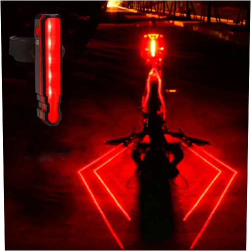 Junchi Super Bright Bike Laser Light USB Rechargeable Bike Tail Light Rear and Front Cycling Lights 5 LED 6 Modes Waterproof Mountain Bicycle Light with Safety Warning Lamp for Bicycle Night Riding
