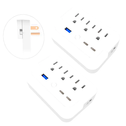 IECOPOWER 2 Pack Compact Outlet Extender with Light Sensor lamp,Multi Plug Wall Outlet with 3 Outlet and 3 USB Ports(2 USB-C Ports && 1 USB-A Port Total 15.5W/3.1A).Power Strip for Home Travel Office-White