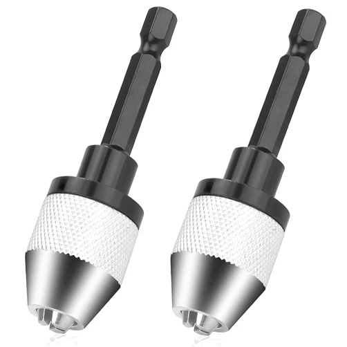 Fixinus 2 Pieces Keyless Drill Chucks - 1/4 Inch Hex Shank Drill Bit Adapter, Fast Change Converter Extension Screwdriver Drill Adapter for Impact Drill Tool, 0.3-6.5mm