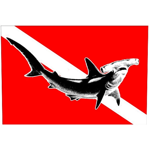 LPF USA Magnet Hammerhead Shark on a Scuba Dive Flag Magnetic Sticker (Hammer Head Decal)