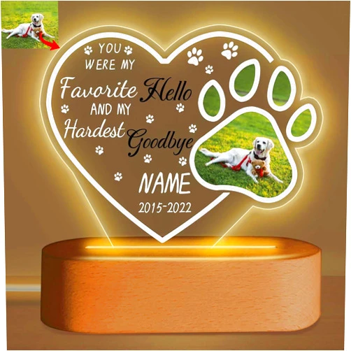 AUBAO Custom Pet Memorial Night Light Gift Personalized Dog Cat Acrylic Plaque Photo Frame Sympathy Gift Condolence Gifts with Picture Name Date(Dog Paw Heart)