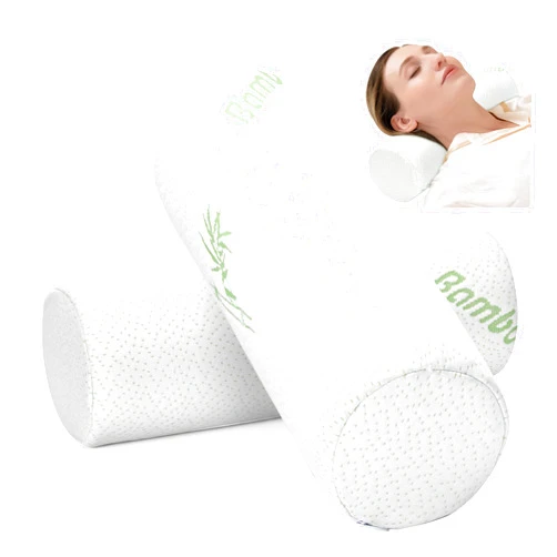Urnexttour Cervical Neck Pillow 2 Pack Memory Foam Round Roll Pillows for Pain Relief Firm Neck Brace Lumbar Pillows White 13.3 x 4.7 Inches