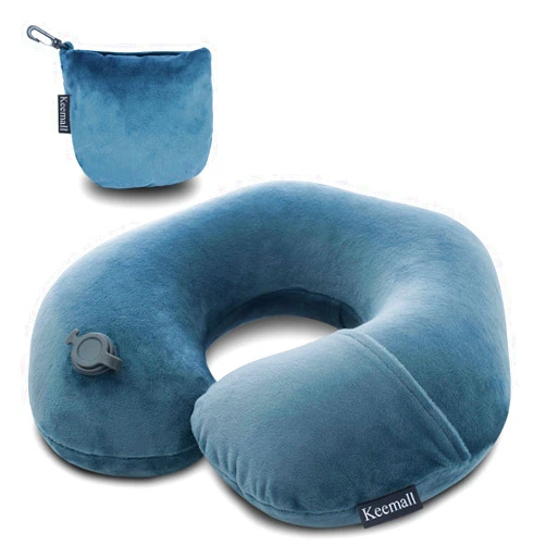 Keemall Inflatable Travel Neck Pillow for Airplane Train Car Washable Pillowcase U Shaped Office Napping Pillow