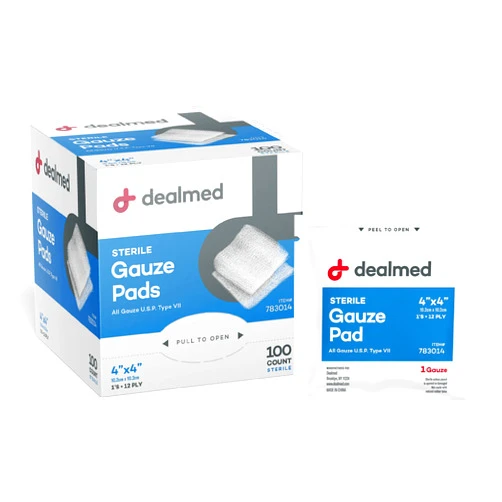 Dealmed 4’’ x 4’’ Sterile Gauze Pads (100 Count) Disposable and Individually Wrapped Medical Gauze Pads, Wound Care Product for First Aid Kit and Medical Facilities (Pack of 1)