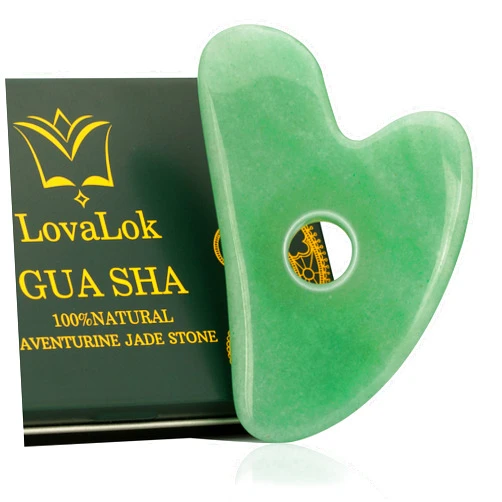 Lovalok Gua Sha Tool, Natural Jade Stone, Green, Facial Massager for SPA Acupuncture Therapy, Trigger Point Treatment, Face Sculpting, Skincare