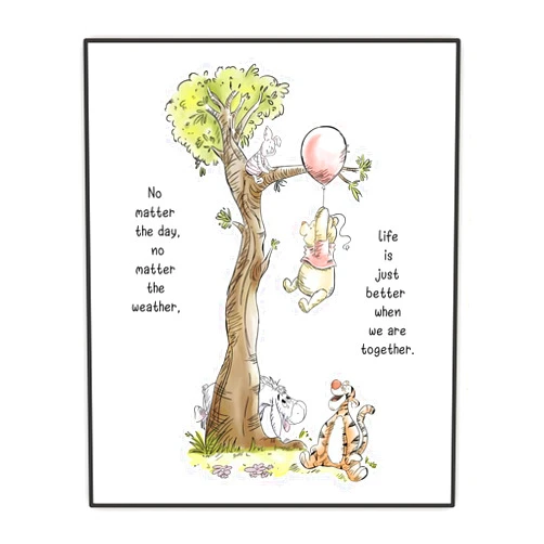 Buffay Winnie With Friends Artwork - A. A. Milne the Pooh Quote Classic Poster - Love Friends Life Wall Art - Life is Better When We Are Together