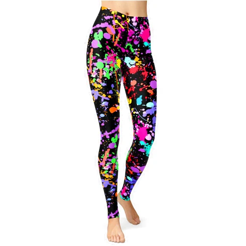 sissycos Women's 80s Leggings Neon Artistic Splash Printed Buttery Soft Stretchy Pants