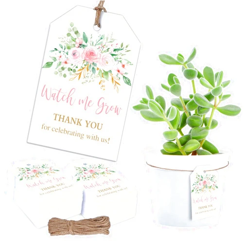 Whaline 100Pcs Thank You for Celebrating with Us Tags Watercolor Floral Favor Tags with String Wedding Appreciation Gift Tag Flower Baby Shower Hanging Paper Labels for Wedding Birthday Party Favors