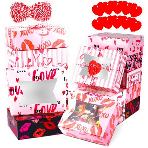 Booson 20 PCS Valentine's Day Bakery Cookie Boxes Cupcake Treat Box with PVC Window 8x6x2.5 Inches Heart Gift Boxes Containers for Holiday Pastries Wedding Doughnut Candy Gift Giving (20)