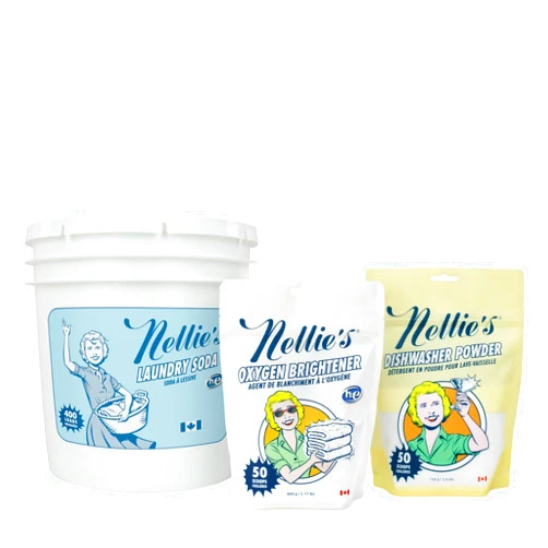 Nellie's 400 Load Laundry Bundle: Planet-friendly Laundry & Dishwasher Kit - Chemical-Free, Zero Waste - Includes 400 Loads Laundry Soda, 50 Loads Oxygen Brightener, and 50 Loads Dishwasher Powder