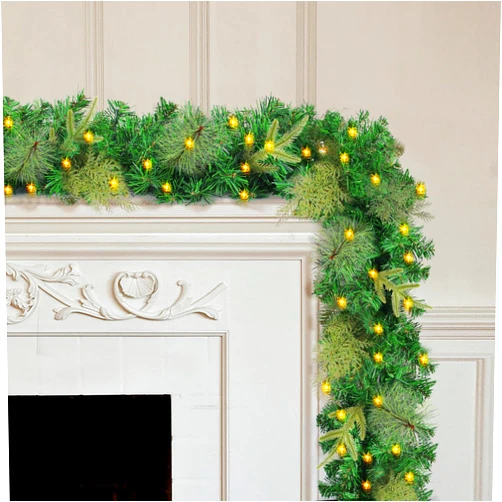C APPOK Christmas Garland with Lights, Prelit Xmas Garlands with Timer Outdoor Lighted Winter Pine Garlands with 50 LED Battery Powered String Light for Indoor, Party, Home Decoration, 9 Ft by 10 Inch