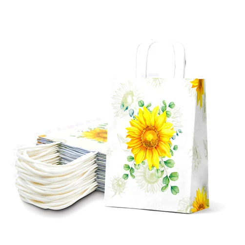 FRIDAY NIGHT Sunflower Candy Bags with Handles Sunflower Themed Party Gift Bag for Thanksgiving Summer Fall Rustic Party Baby Shower Birthday Wedding Bridal Shower Party Supplies(24 Pcs)
