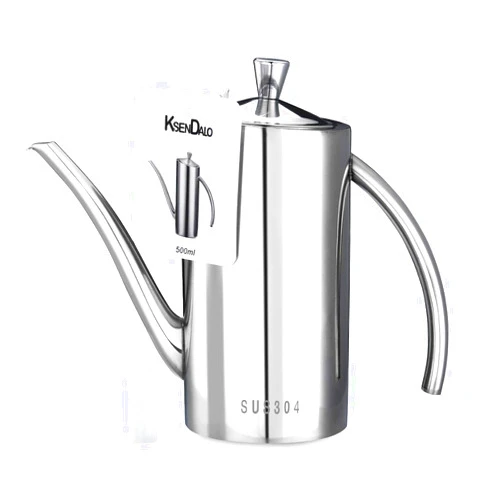 KSENDALO SUS304 Stainless Steel Oil Can 500ML/17oz - Leakproof Cruet & Container for Olive Oil, Vinegar, and Grease - Precision Spout for Easy Drip-Free Pouring in Cooking and Kitchen Use