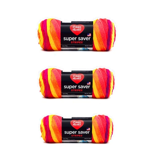Red Heart Super Saver Yarn, 3 Pack, Fruity Stripe 3 Count