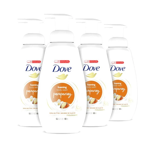Dove Instant Foaming Body Wash Shea Butter with Warm Vanilla Pack of 4 with NutriumMoisture Technology Effectively Washes Away Bacteria While Nourishing Your Skin 13.5 oz