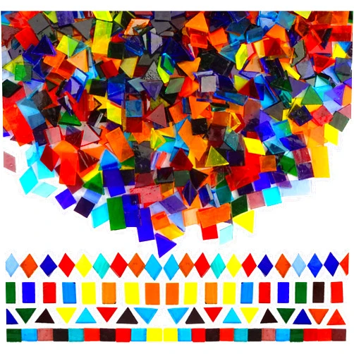 Lanyani 1600 Pieces Transparent Cathedral Glass Mosaic Tiles Pieces for Arts and Crafts Mixed Color Stained Glass Pieces, 4 Shapes Mixed
