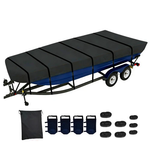 Jintogrive Jon Boat Cover 10-12 ft, 420D Oxford Cloth PU Waterproof Jon Boat Waterproof Trailerable Boat Covers with Windproof Straps, Removable Drop sandbag, Jon Boat Beam Width up to 56 inch, Black