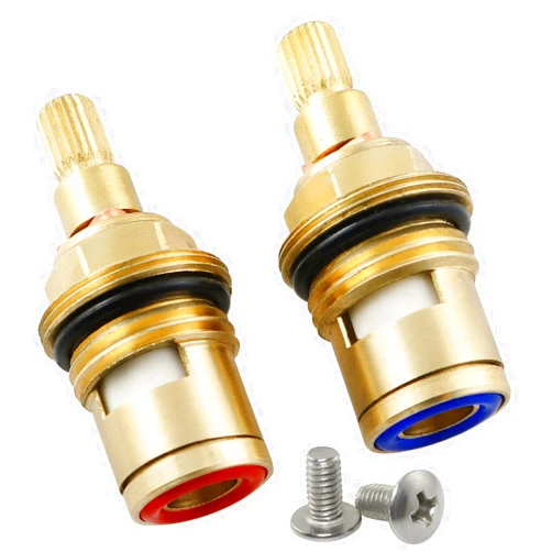 ZYAMY 2pcs Brass Ceramic Stem 20 Teeth Ceramic Disc Cartridge Faucet Valve Replacement Quarter Turn 1/2