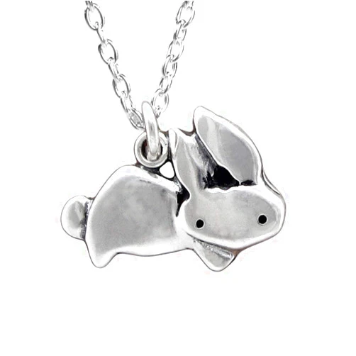 Mark Poulin Sterling Silver Bunny Charm Necklace - Silver Rabbit Necklace on 16