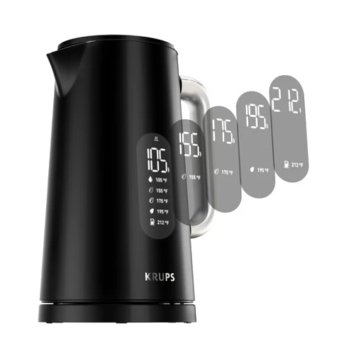 KRUPS: 1.7L Electric Kettle, Smart Temp Plastic and Stainless Steel Electric Kettle, Electric Tea Kettle, Cordless Black Temperature Control Tea Kettle