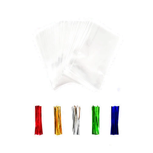 Newkita 50Pcs Cellophane Bags, Cello Cellophane Treat Bags 3x4 Plastic Gift Bags for Packaging Cookies, Pretzel Rod, Sandwich, Candy, Chocolate, Clear Party Favor Bags with Ties