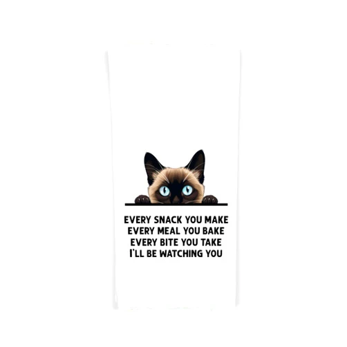 Ten Squared Siamese Cat Every Snack You Make Flour Sack Kitchen Towel with Hanging Loop Funny Peeking Kitty Dish Cloth Housewarming Hostess Birthday Christmas Gift