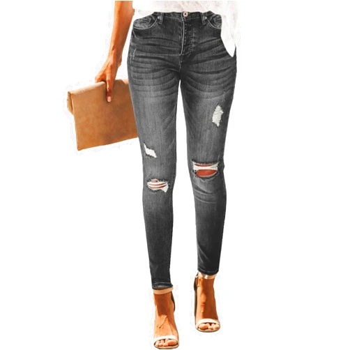 LalaLin Women's Skinny Destroyed Jegging Trendy Stretchy Ripped High Waisted Distressed Butt Lifting Denim Jeans with Pockets