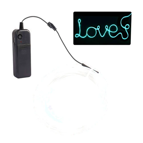 Vicsdep EL Wire Light, 16.4ft/5m Portable Battery Pack Neon Lights Strip 360° Cuttable Glowing Rope Lights for Parties, Halloween, DIY Decoration(Ice Blue)