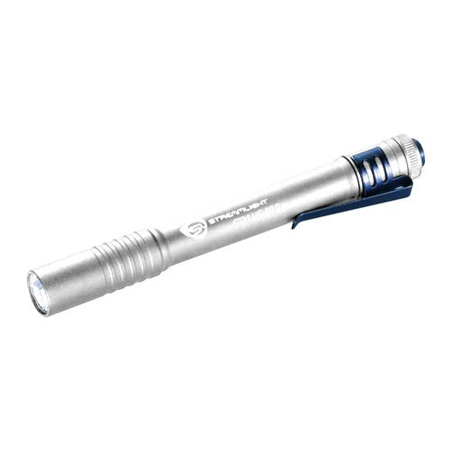 Streamlight 66121 Stylus Pro PenLight with White LED and Holster, Silver/White- 100 Lumens Silver/White 2x AAA Alkaline Batteries Penlight Penlight