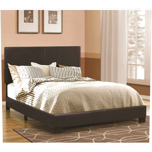 Benzara Leather Upholstered California King Size Platform Bed, Black