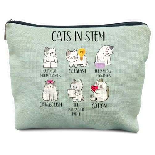RYYCDOI Funny Science Cat Makeup Bag - Science Gifts for Women & Cat Lovers, Chemistry Teacher Gifts, Cats in STEM Cosmetic Pouch