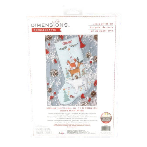 Dimensions Woodland Stack Counted Cross Stitch Christmas Stocking Kit, 16
