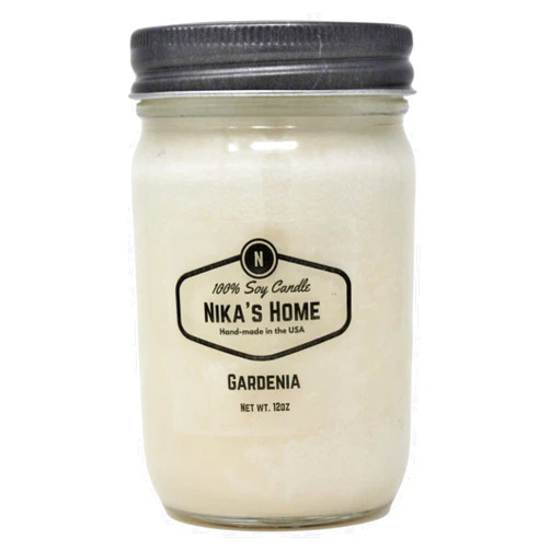 Nika's Home Gardenia Soy Candle 12oz Mason Jar Non-Toxic White Soy Candle Hand Poured Handmade, Clean Long Burning 50-60 Hours Highly Scented All Natural Candle Gift Décor