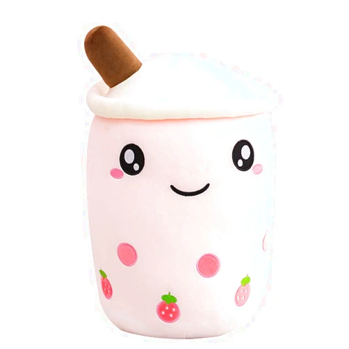 Hitoshe Boba Plushie, 9.4 in Boba Plush Pillow Toy Hugging Pillow Gifts for Kids, Valentine, Christmas (Pink Strawberry)