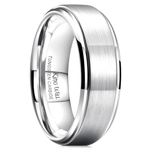 King Will Basic Tungsten Ring for Men 6mm 7mm 8mm 9mm 10mm Silver Black Blue Tungsten Wedding Band Matte Brushed Finish Comfort Fit