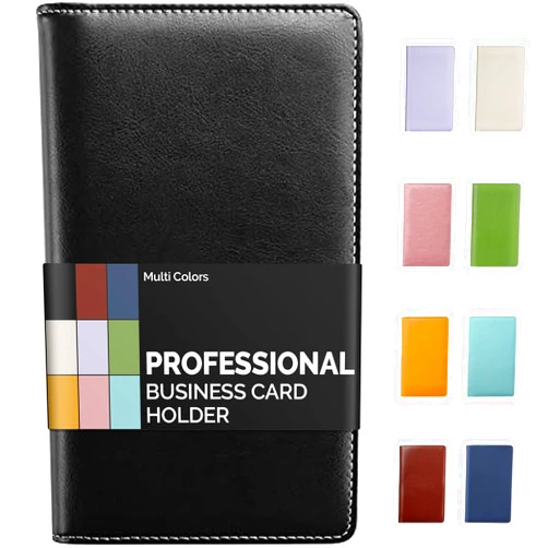Sooez Leather Professional Business Card Book Holder Organizer, 240 Card Capacity PU Name Card Credit Cards Booklet (Black)