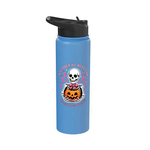 Breast Cancer Awareness Pink Ribbon Gifts In October We Wear Pink Breast Cancer Halloween Stainless Steel Insulated Water Bottle