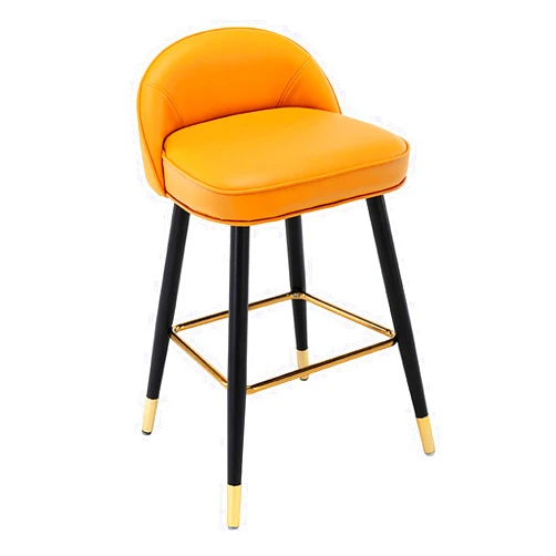 Lsoiup Bar Stool with Back and Footrest, Counter Chair for Pub Coffee Home Dinning Kitchen, PU Leather Upholstered Seat, Black Metal Legs, 350kg Capacity, Orange