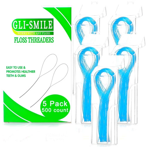 GLI-Smile Floss Threaders, Orthodontic Threader, Ultraclean Access Tool for Maintaining Oral Health with Braces, Bridges, and Implants 500 Count (5Pack)