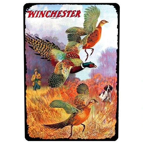 annekilly Vintage Metal Tin Sign Pheasants on The Rise Winchester Firearm Hunting Hunter for Home Bar Pub Kitchen Garage Restaurant Wall Deocr Plaque Signs 12x8inch