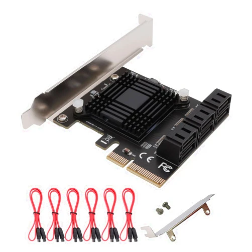 BTBcoin PCI-E SATA Expansion Card 6 Ports PCIe x4 to SATA 3.0 6Gbps Expansion Controller Adapter Card with 6 SATA Cables and Low Profile Bracket, Non-Raid(ASM1166) (PCIE X4 SATA 6 Ports)