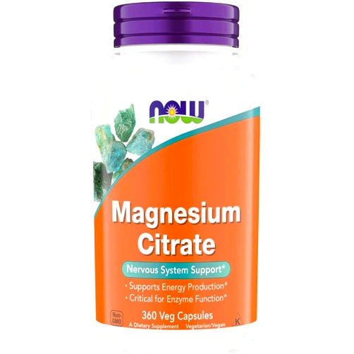 NOW Foods Now Supplements, Magnesium Citrate, Enzyme Function*, Nervous System Support*, Critical for Enzyme Function*, Gluten Free, Vegan, Kosher, Non-GMO 360 Vegetarian Capsules