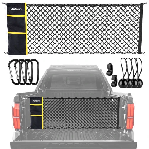 AUTOWN Truck Bed Cargo Net, Envelope Bed Netting for 2013-2025 GMC Sierra & Chevy Silverado, Pickup Truck Bed Organizer with 5mm Bungee & Integrated Storage Bag & Bungee Balls & Carabiners - 18
