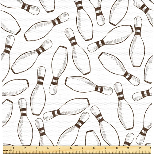 Ambesonne Bowling Party Fabric by The Yard, Sketchy Bowling Pins Pattern Hand Drawn Style Monochrome Hobby Print, Decorative Fabric for Upholstery and Home Accents, 1 Yard, Brown White