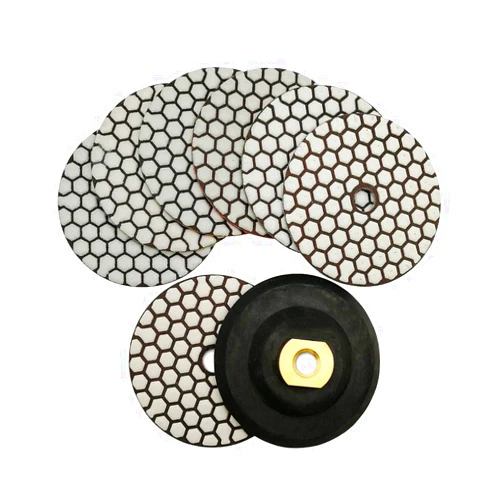 SHDIATOOL Dry Diamond Polishing Pads 4 Inch Set of 7 Pieces Plus a Rubber Backer for Granite Marble Stone Sanding Pads