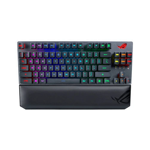 ASUS ROG Strix Scope RX TKL Wireless Deluxe, 80% Gaming Keyboard, Tri-Mode connectivity (2.4GHz RF, Bluetooth, Wired), ROG RX Blue Optical Mechanical Switches, PBT Keycaps, RGB, Wrist Rest, Black