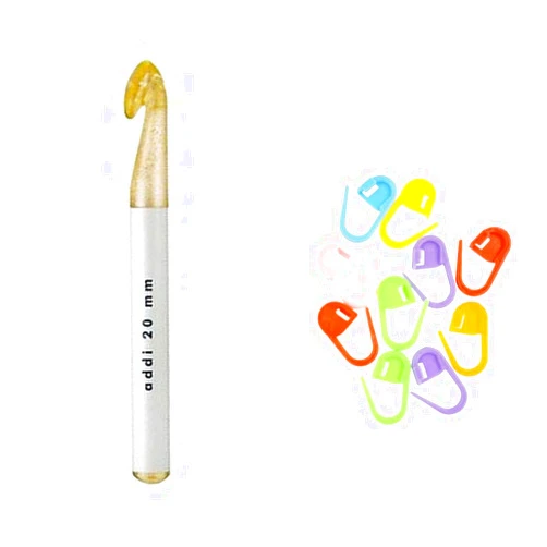 addi Knitting Needles Crochet Hook Plastic 6 inch (15cm) Size US J (6.0mm) with 10 Colorful Stitch Markers