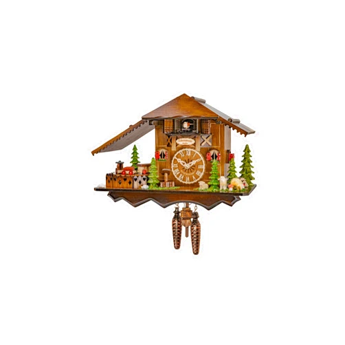 Engstler Quartz Cuckoo Clock Black Forest House with Moving Train, with Music