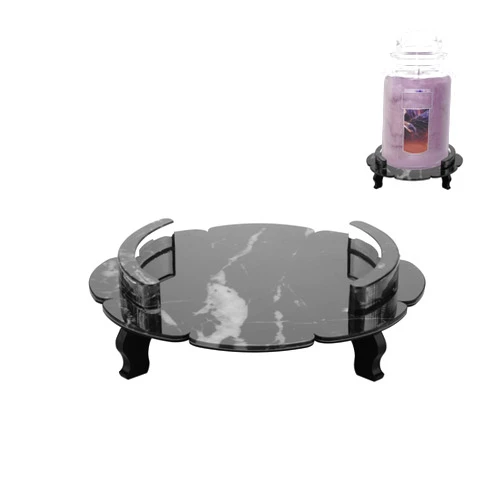 Beautyflier Scented Candle Holder Tray, Pedestal Candle Stand for Yankee Candle Classic 22oz Large Jar Single Wick Scented Candle, Decorative Marble Pattern Acrylic Candle Plate, Holder ONLY (Black)